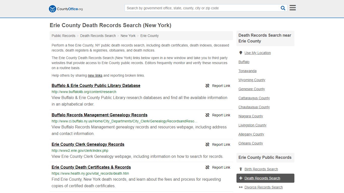 Death Records Search - Erie County, NY (Death Certificates ...