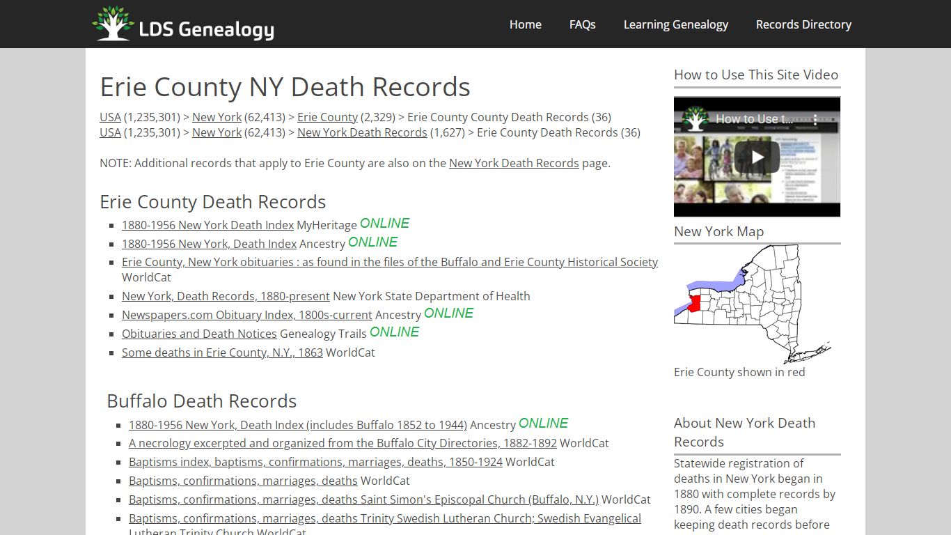 Erie County NY Death Records - LDS Genealogy